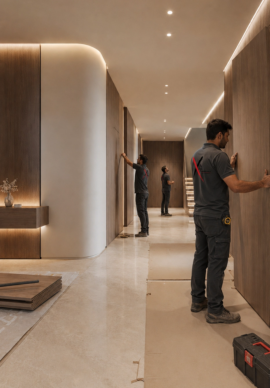 Luxury Fit-out materials and lighting detail by X4 Design and Build