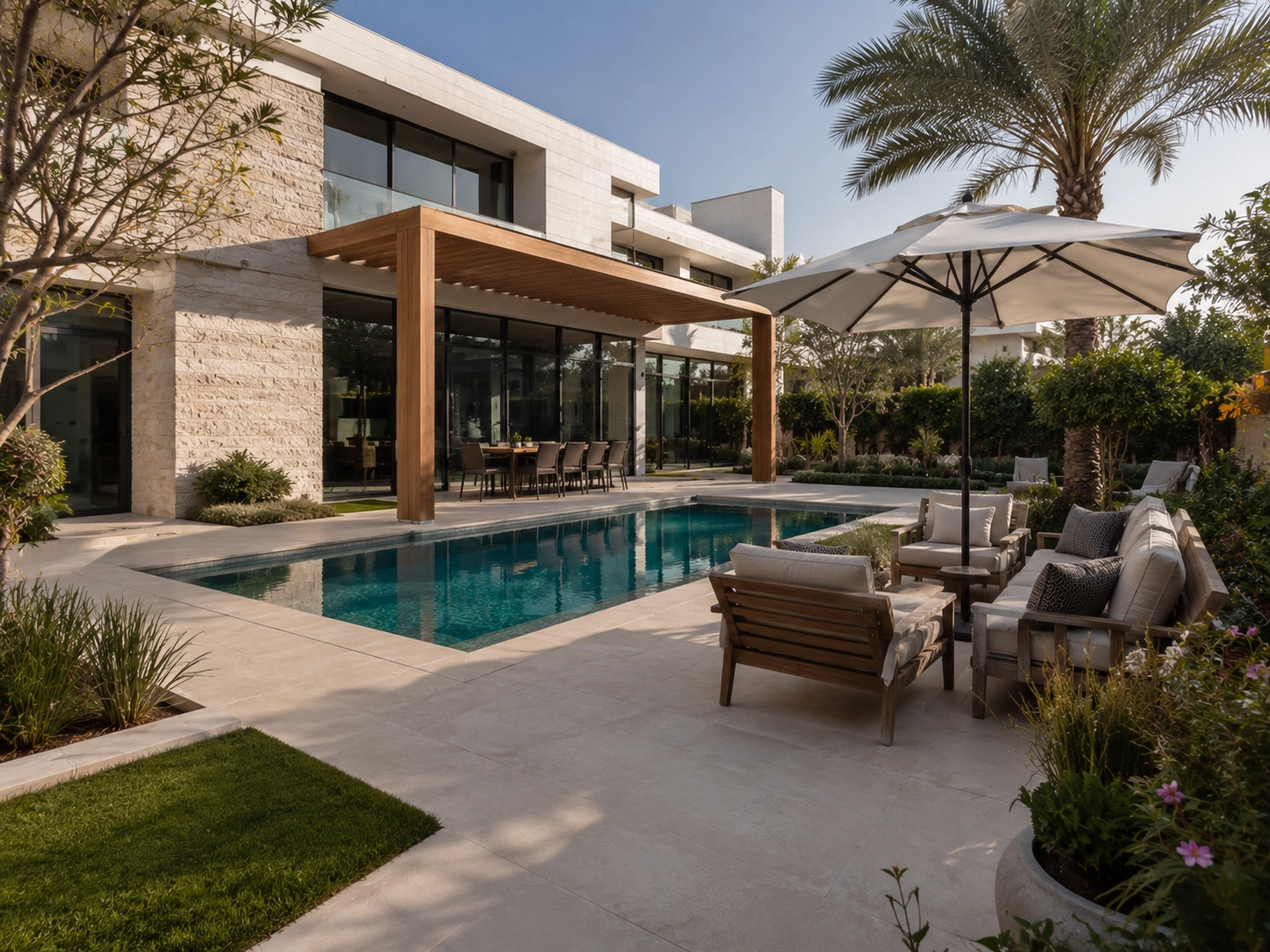Outdoor pool and landscape finishing by X4 Design and Build