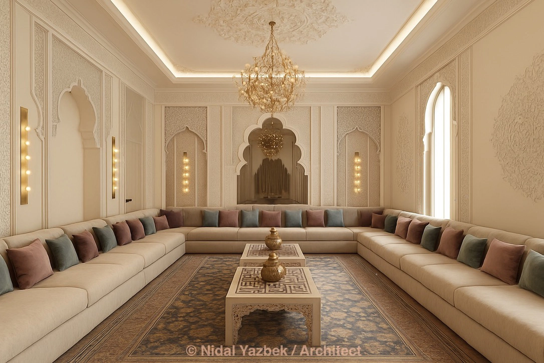 luxury interior 3D rendering, modern living room, elegant warm lighting, premium materials, contemporary furniture, high-end interior visualization, architectural rendering