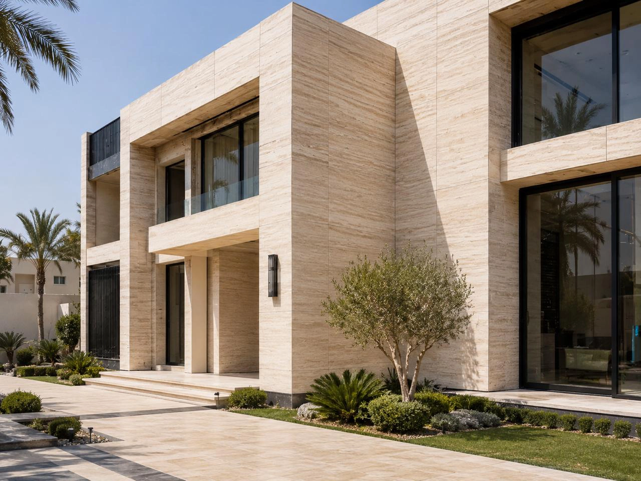 Luxury stone wall cladding detail by X4 Design and Build